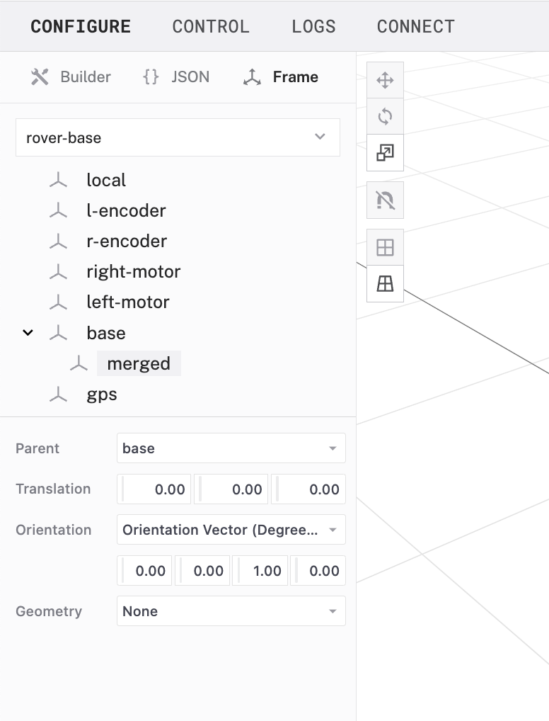 An example configuration for a merged movement sensor in the Viam app Frame System.